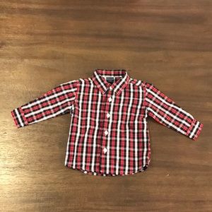 Nautica Plaid Black Red White Gray Button Down Size 3/6 Months